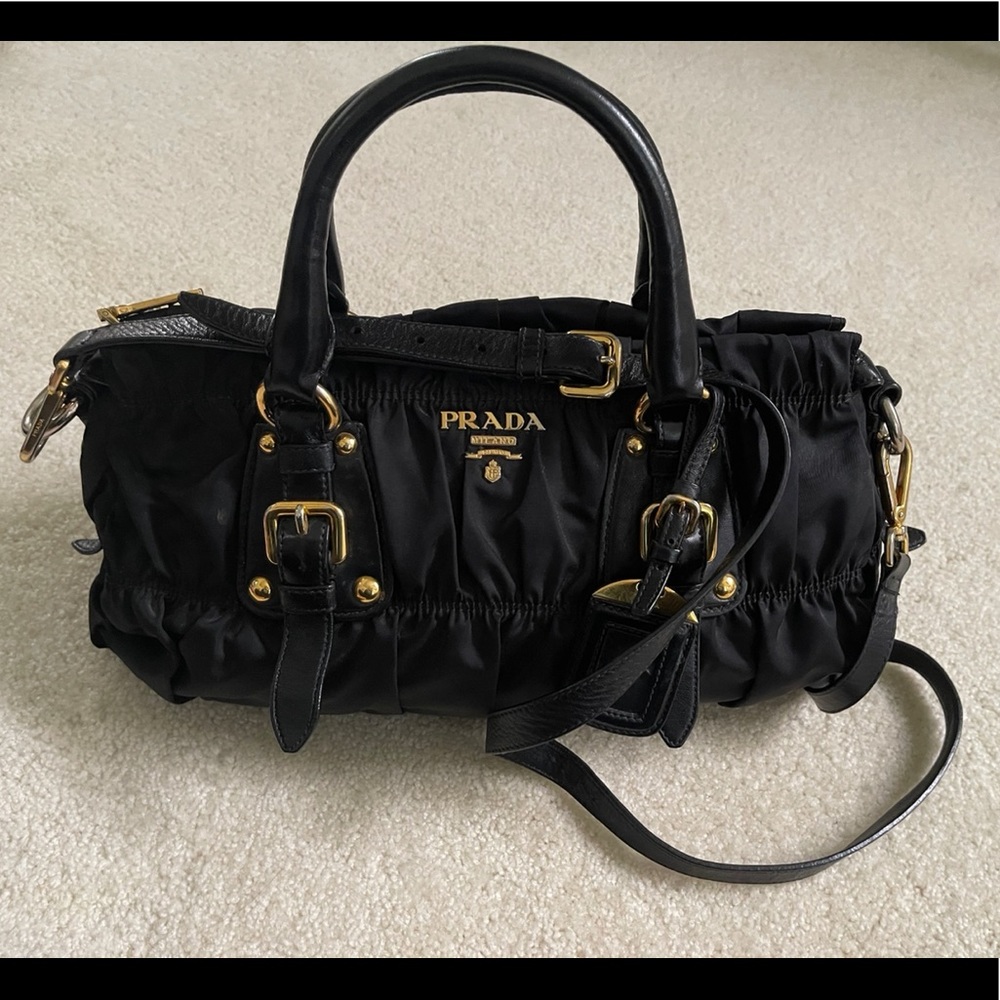 Prada Black Tessuto Gauffre Nylon Ruched BN1336